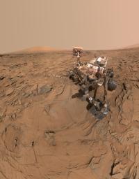 This self-portrait of NASA's Curiosity Mars rover shows the vehicle at a drilled sample site called 'Okoruso,' on the 'Naukluft Plateau' of lower Mount Sharp.