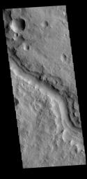 This image captured by NASA's 2001 Mars Odyssey spacecraft shows a portion of Indus Vallis.