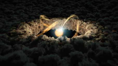 This illustration shows a star surrounded by a protoplanetary disk.