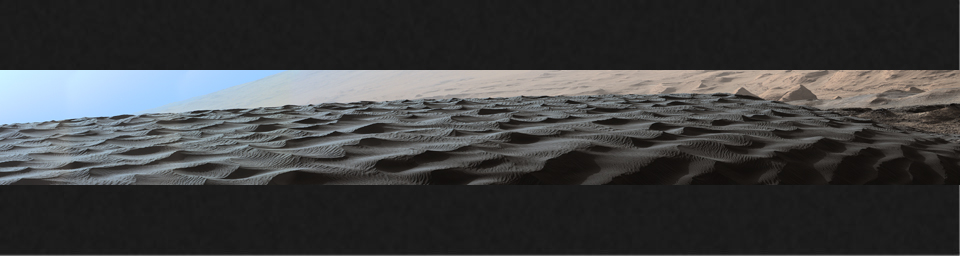 Two sizes of wind-sculpted ripples are evident in this view from NASA's Curiosity of the top surface of 'Namib Dune' in the Bagnold Dune Field. The larger ripples are a type not seen on Earth nor previously recognized as a distinct type on Mars.