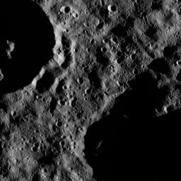 NASA's Dawn spacecraft took this moody scene on Ceres, located within Zadeni Crater, named for the ancient Georgian god of bountiful harvest. Dawn saw Zadeni at approximately 76 miles (120 kilometers) in diameter on June 15, 2016.