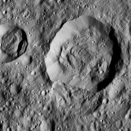 This view taken by NASA's Dawn spacecraft on June 17, 2016, features Liber Crater in Ceres' northern hemisphere, at right.