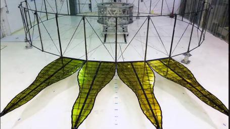 The first prototype starshade developed by NASA's JPL, shown in technology partner Astro Aerospace/Northrup Grumman's facility in Santa Barbara, California, in 2013. As shown by this 66 foot model, starshades can come in many shapes and sizes.