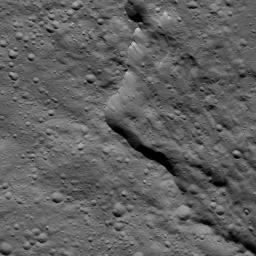 This view from NASA's Dawn spacecraft taken on May 29, 2016, shows the southern rim of Gaue Crater on Ceres.