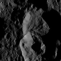 This view of Ceres from NASA's Dawn spacecraft on May 29, 2016, shows craters just south of the large impact basin named Ghanan.