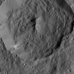 NASA's Dawn spacecraft spied Achita Crater on Ceres in this view captured on June 3, 2016, at a distance of about 240 miles (385 kilometers) above the surface. Achita is named for a Nigerian god of agriculture and is 25 miles (40 kilometers) wide.
