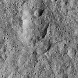 This image from NASA's Dawn spacecraft taken on June 13, 2016, shows cratered terrain to the west of Ahuna Mons. In this area there are chains of craters called Uhola Catenae.