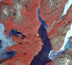 The first Norse settlement of Greenland was at Brattahlid (now Qassiarsuk), as shown in this image captured by NASA's Terra spacecraft.