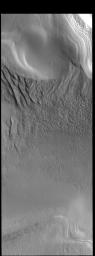 This image captured by NASA's 2001 Mars Odyssey spacecraft shows part of the South Polar cap.