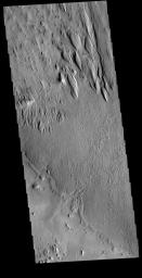 The elongated hills in this image from NASA's 2001 Mars Odyssey spacecraft are a feature termed yardangs.