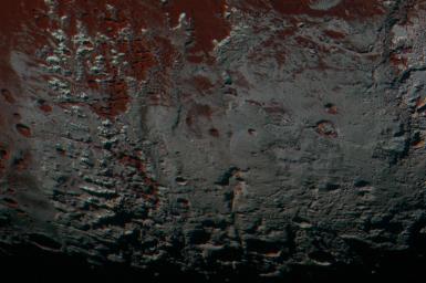 This area seen by NASA's New Horizons is south of Pluto's dark equatorial band informally named Cthulhu Regio, and southwest of the vast nitrogen ice plains informally named Sputnik Planitia.