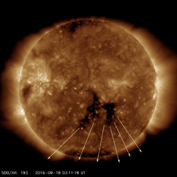 On Sept. 18-21,2016 NASA's Solar Dynamics Observatory spotted a dark coronal hole that was facing towards Earth for several days spewing streams of solar wind in our direction.