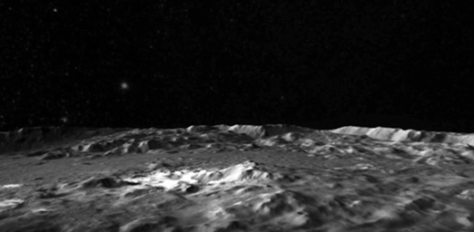 This frame from a video captured by NASA's Dawn spacecraft shows a flyover of the intriguing crater named Occator on dwarf planet Ceres. Occator is home to Ceres' brightest area.