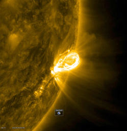When an active region rotated into a profile view, NASA's Solar Dynamics Observatory was able to capture the magnificent loops arching above an active region (Sept. 28-29, 2016). The Earth was inset to give a sense of the scale of these towering arches.
