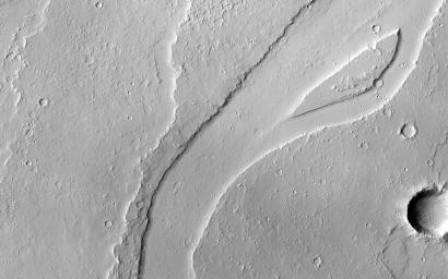 The Tharsis region of Mars is covered in vast lava flows, many with channels, as seen by NASA's Mars Reconnaissance Orbiter. Some channels, however, resemble features that may have been formed by water.