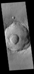 The smaller crater within the larger crater is called Gasa Crater, as shown in this image from NASA's 2001 Mars Odyssey spacecraft.