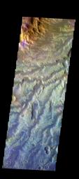 The THEMIS camera contains 5 filters. The data from different filters can be combined in multiple ways to create a false color image. This image from NASA's 2001 Mars Odyssey spacecraft shows some of the many channels that make up Arda Valles.