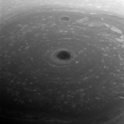 These turbulent clouds are on top of the world at Saturn. NASA's Cassini spacecraft captured this view of Saturn's north pole on April 26, 2017, the day it began its Grand Finale.