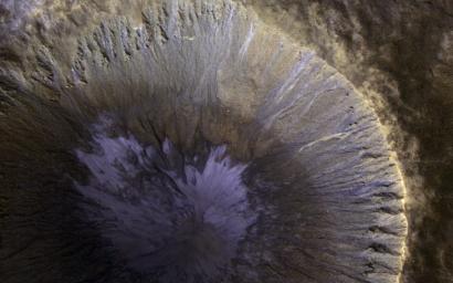 This image from NASA's Mars Reconnaissance Orbiter (MRO) shows the location with the most impressive known gully activity in Mars' northern hemisphere.