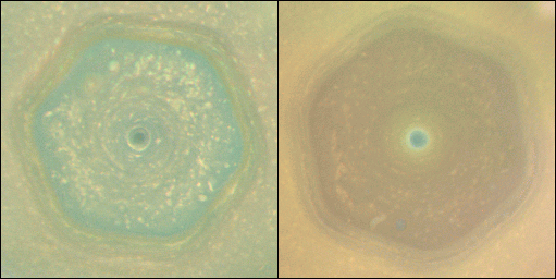 These natural color views from NASA's Cassini spacecraft compare the appearance of Saturn's north-polar region in June 2013 and April 2017.