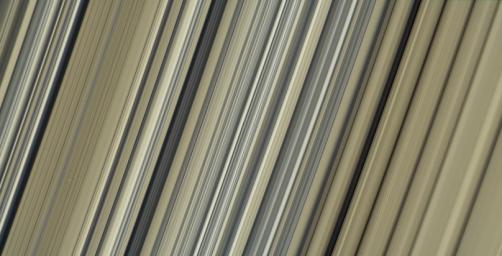 This image from NASA's Cassini spacecraft is one the highest-resolution color images of any part of Saturn's rings, to date, showing a portion of the inner-central part of the planet's B Ring.