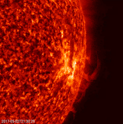 Strands of plasma at the sun's edge shifted and twisted back and forth over a 22-hour period, May 2-3, 2017. In this close-up from NASA's Solar Dynamics Observatory, the strands are being manipulated by strong magnetic forces associated with active region