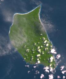 This image from NASA's Terra spacecraft shows Henderson Island, which is part of the United Kingdom's Pitcairn Islands group in the South Pacific.
