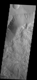 This image captured by NASA's 2001 Mars Odyssey spacecraft shows the northern side of Hebes Chasma.