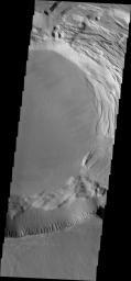 This image captured by NASA's 2001 Mars Odyssey spacecraft shows part of the complex caldera at the summit of Mars' Ascraeus Mons.