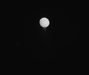 This image from NASA's Cassini spacecraft is the last dedicated observation of the Enceladus plume, taken Aug. 28, 2017.