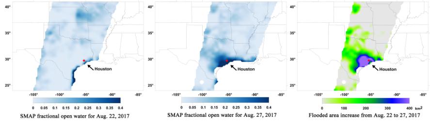 A new series of images generated with data from NASA's Soil Moisture Active Passive (SMAP) satellite illustrate the surface flooding caused by Hurricane Harvey from before its initial landfall through August 27, 2017.