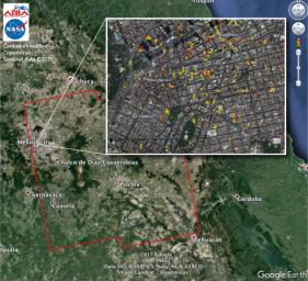 The ARIA team at NASA's JPL created this Damage Proxy Map (DPM) depicting areas of Central Mexico, including Mexico City, that are likely damaged (shown by red and yellow pixels) from the magnitude 7.1 Raboso earthquake of Sept. 19, 2017.