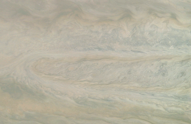 This image from NASA's Juno spacecraft is one of two taken 12 minutes apart which neatly captures storm movement in the southern hemisphere of Jupiter.