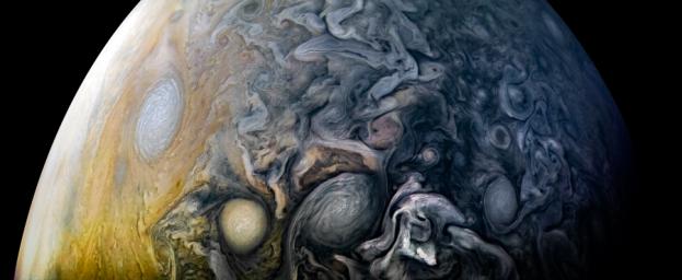 Intricate cloud patterns in the northern hemisphere of Jupiter are seen in this view taken by NASA's Juno spacecraft on April 1, 2018.