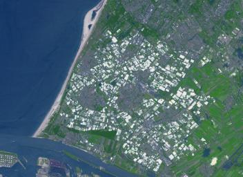 Westland in the Netherlands is the greenhouse capital of the world. It is the number two exporter of food as measured by value, second only to the United States. This image from NASA's Terra spacecraft was acquired on June 12, 2014.