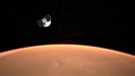 NASA's InSight spacecraft approaches Mars in this artist's concept.
