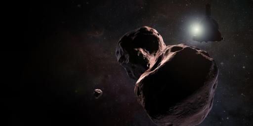 This artist's impression is of NASA's New Horizons spacecraft encountering 2014 MU69, a Kuiper Belt object that orbits one billion miles (1.6 billion kilometers) beyond Pluto, on Jan. 1, 2019.