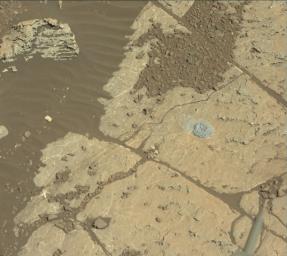 NASA's Curiosity Mars rover used a new drill method to produce a hole on Feb. 26, 2018, in a target named Lake Orcadie. The hole marks the first operation of the rover's drill since a motor problem began acting up more than a year ago.