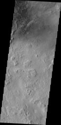 This image from NASA's 2001 Mars Odyssey spacecraft is located southeast of the region of the large sand dune deposit. Here there is still limited amounts of available sand and the dunes formed are smaller individual features.