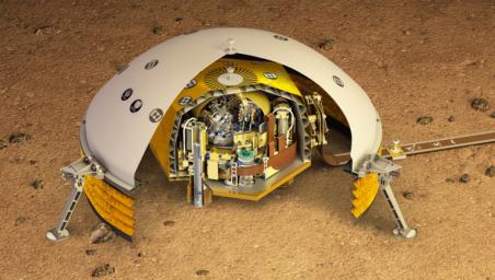 This artist's rendering shows a cutaway of the Seismic Experiment for Interior Structure instrument, or SEIS, which will fly as part of NASA's Mars InSight lander.