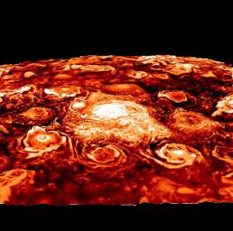 The image from the Jovian Infrared Auroral Mapper (JIRAM) instrument aboard NASA's Juno mission shows the structure of the cyclonic pattern observed over Jupiter's North pole: a central cyclone surrounded by eight circumpolar cyclones.