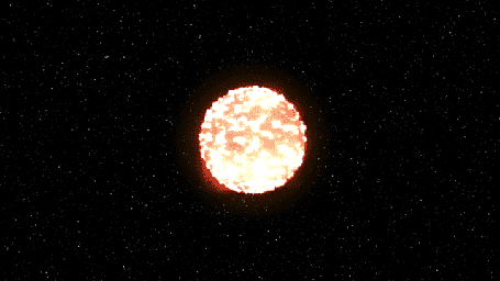 This image from an animation shows a gigantic star exploding in a 'core collapse' supernova. As molecules fuse inside the star, eventually the star can't support its own weight anymore.