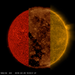 NASA's Solar Dynamics Observatory ran together three sequences of the sun taken in three different extreme ultraviolet wavelengths to show how different features appearing in one sequence are difficult to see in the others (Mar. 20-21, 2018).