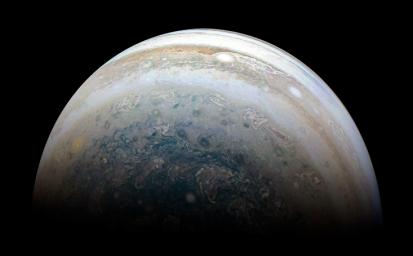 This image of Jupiter's southern hemisphere was captured by NASA's Juno spacecraft on the outbound leg of a close flyby of the gas-giant planet.