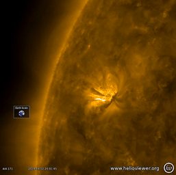 A good-sized active region with bright, towering arches began to rotate into NASA's Solar Dynamics Observatory's view (Apr. 18-19, 2018).