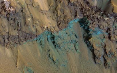 This image from NASA's Mars Reconnaissance Orbiter shows Hale Crater, a large impact crater (more than 100 kilometers) with a suite of interesting features such as active gullies, active recurring slope lineae, and extensive icy ejecta flows.