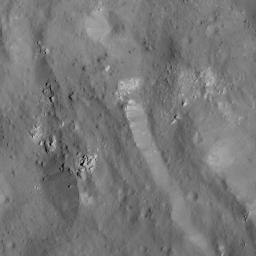 This image of a boulder field near Ceres' Occator Crater's eastern rim was obtained by NASA's Dawn spacecraft on June 9, 2018 from an altitude of about 30 miles (48 kilometers).