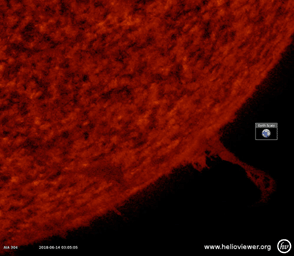 NASA's Solar Dynamics Observatory observed a small prominence hovered above the sun's surface over a two-day period June 12-14, 2018, before breaking off into space.