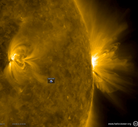 NASA's Solar Dynamics Observatory observed this profile perspective of an active region revealed above it June 24-25, 2018. Charged particles spinning along these field lines are illuminated in this wavelength of extreme ultraviolet light.