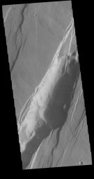 This image from NASA's Mars Odyssey is located on the eastern flank of Alba Mons. Linear faults and graben surround the volcano aligned north/south.